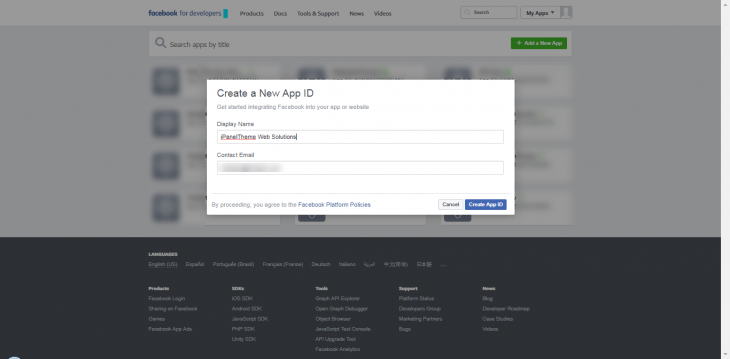 Create a new app id