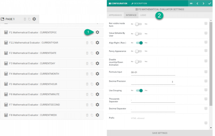 mathematical element settings