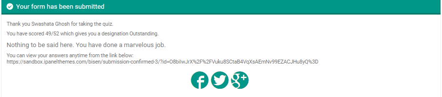 Success Message and Social Sharing