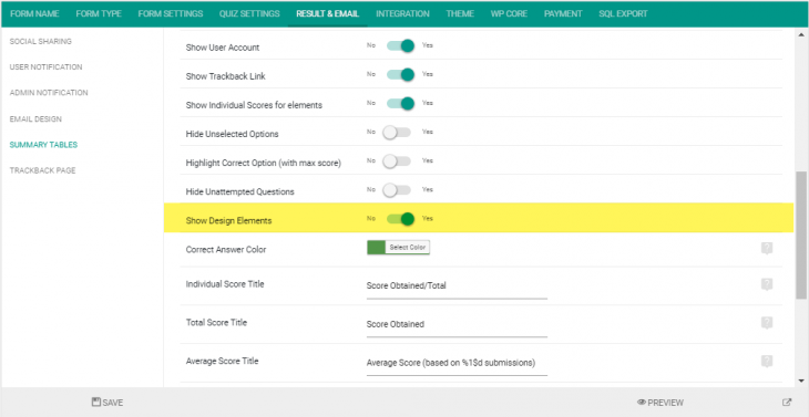Showing design elements