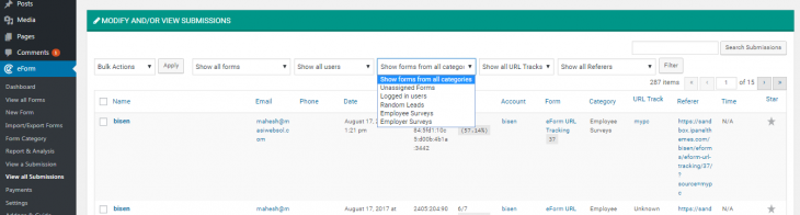 Filtering submissions