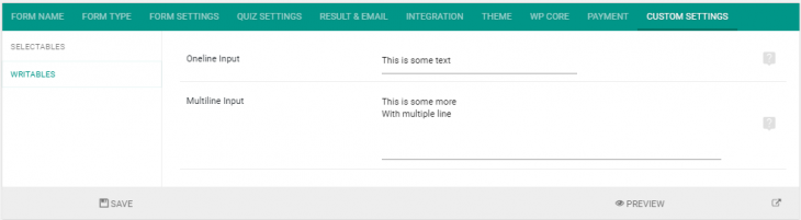 Populated Horizontal tab with input elements