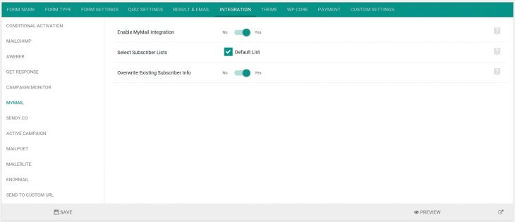 Mailster integration settings