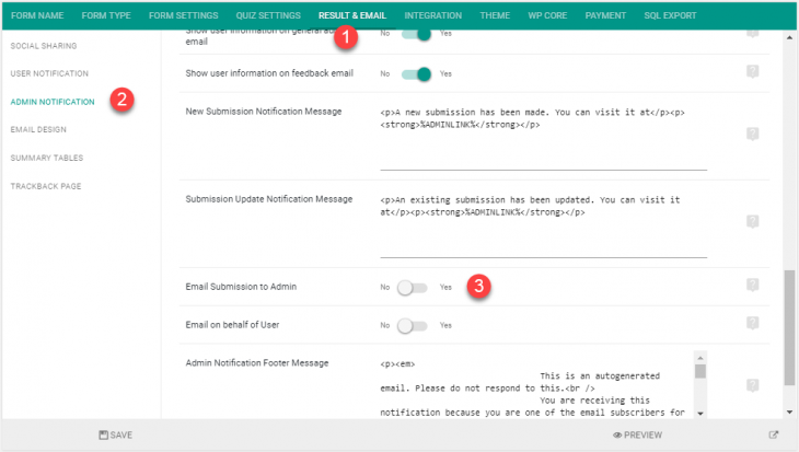 Disable submision in admin notification