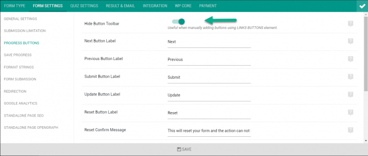hide default button toolbar
