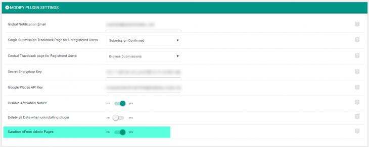 Sandbox eForm Admin Pages